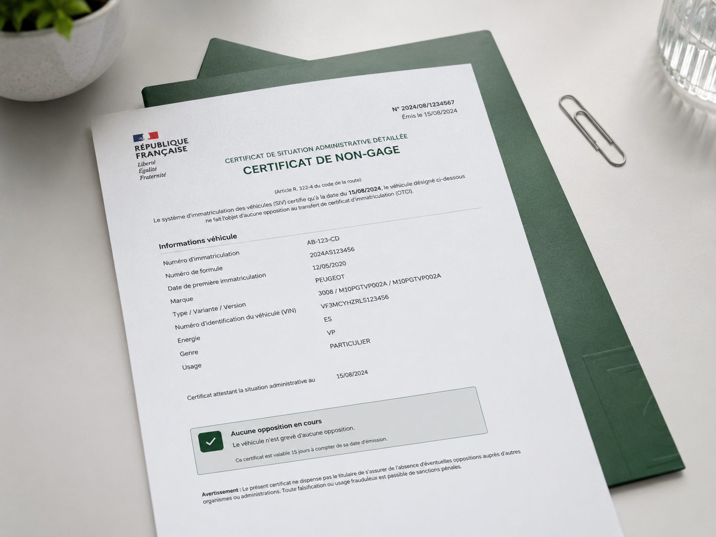 Certificat de non-gage